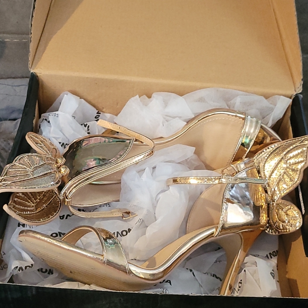 Gold butterfly heels